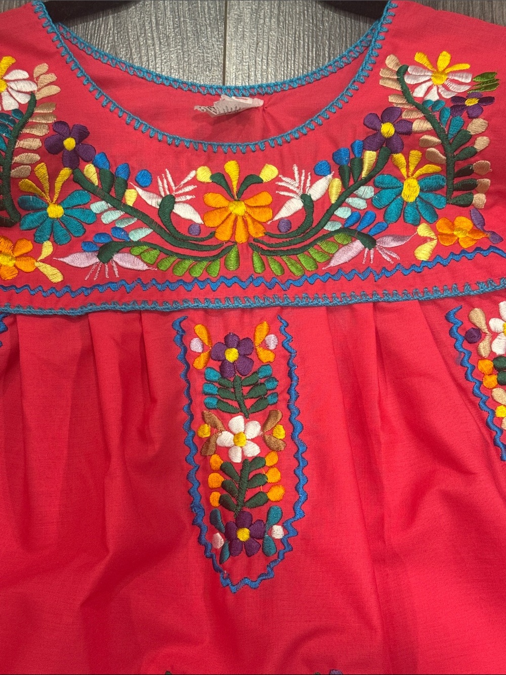 🧨Girls' Red Embroidered Floral Authentic Festive Traditional Mexican Dress - Picture 3 of 9